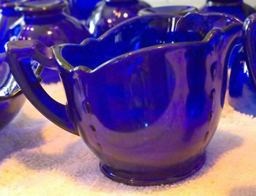 Crow's Foot Blue Creamer by Paden City-1