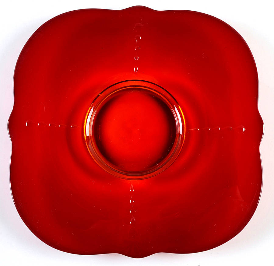 Crow's Foot Ruby Square Cake Plate by Paden City-1