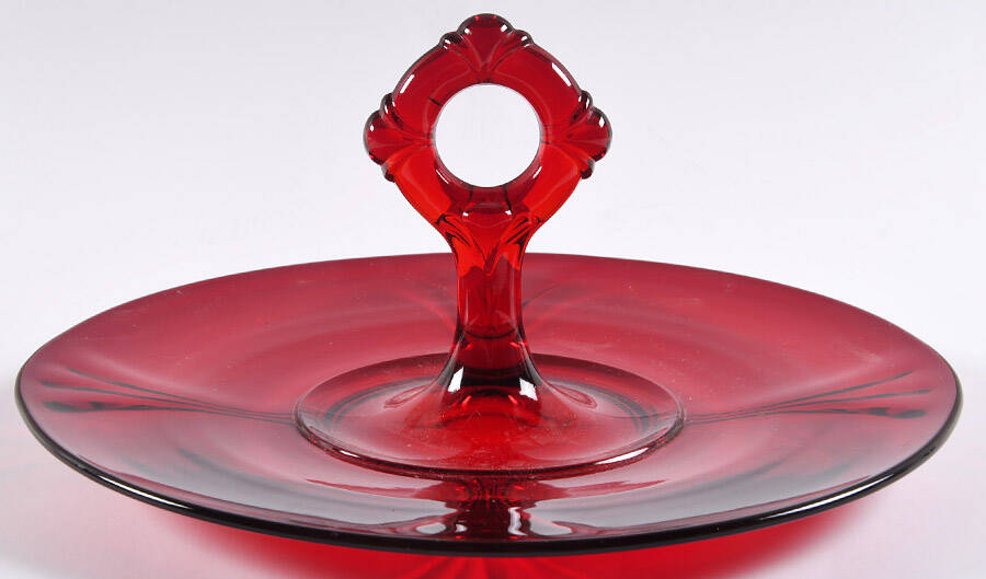 Crow's Foot Ruby Center Handle Tray by Paden City-1