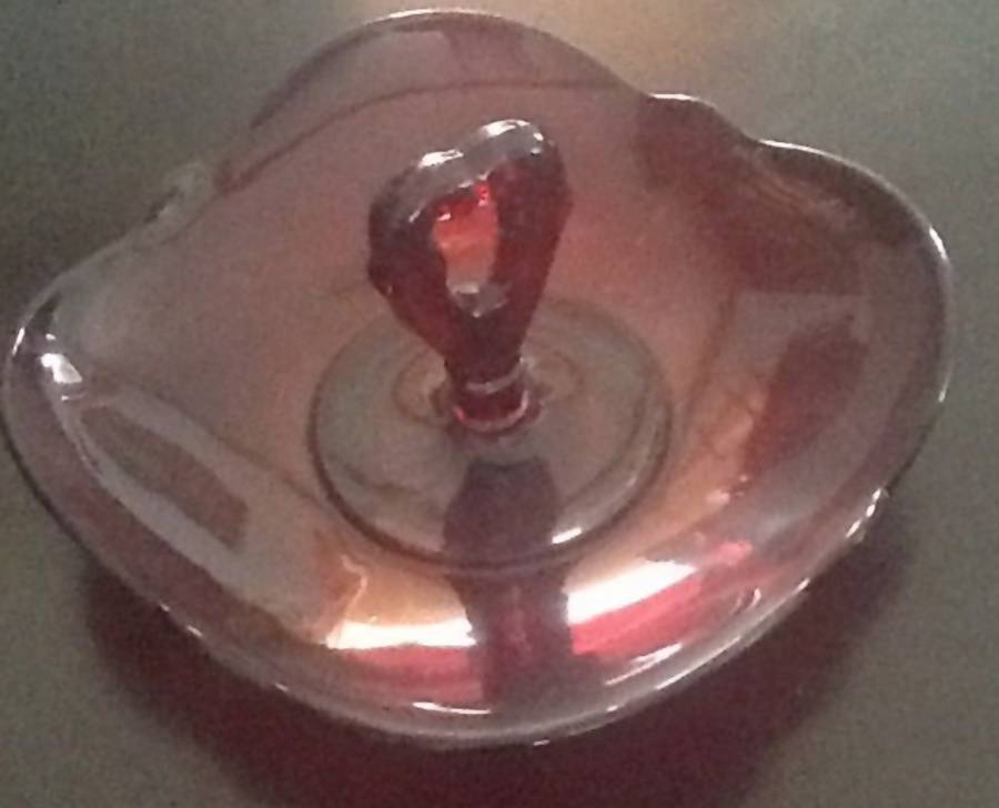 Crow's Foot Ruby Center Handle Tray by Paden City-1