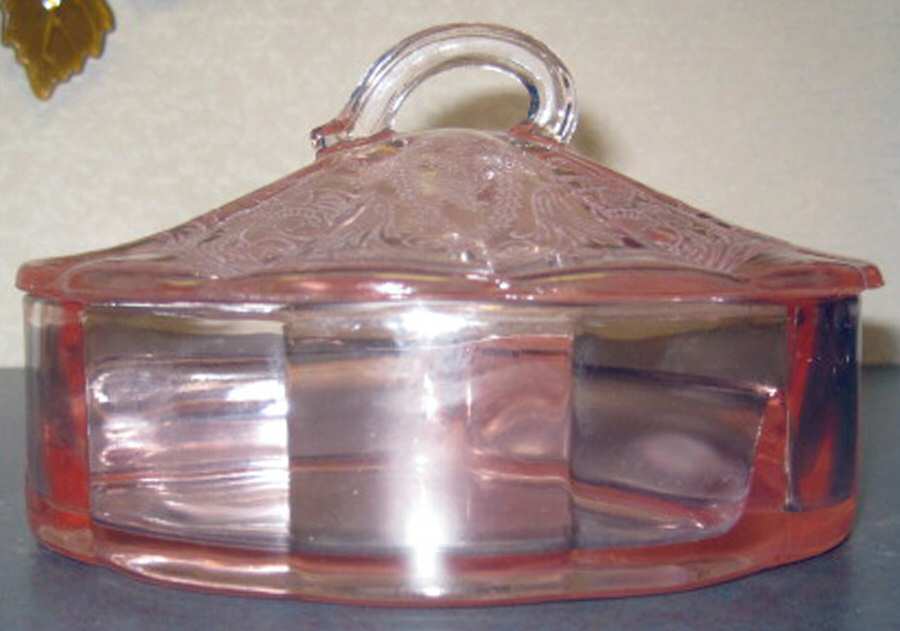 Cupid Pink Candy Dish & Lid by Paden City-1