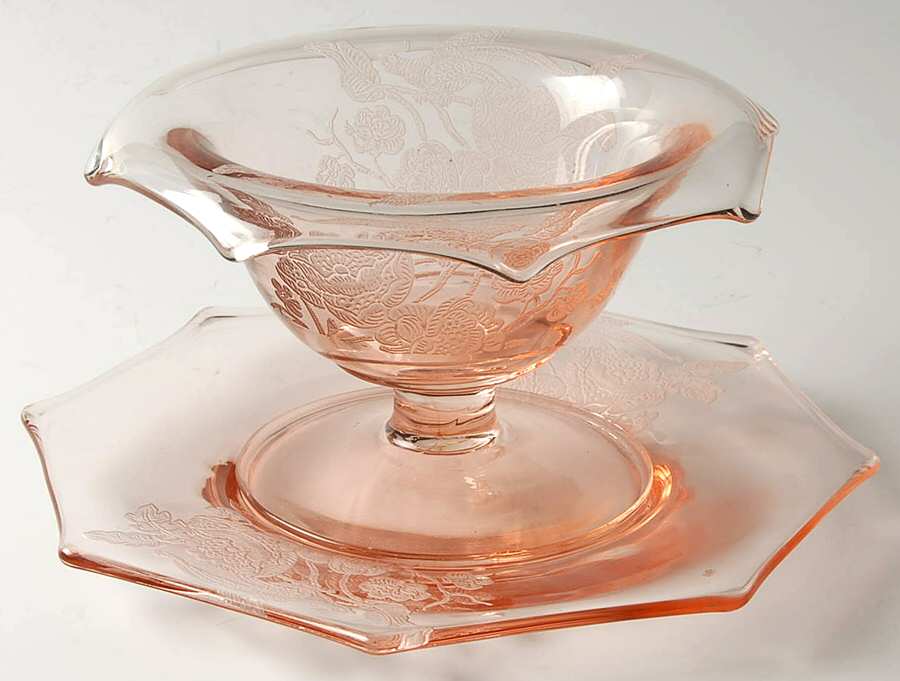 Nora Bird Pink Mayonnaise Bowl and Underplate by Paden City-1