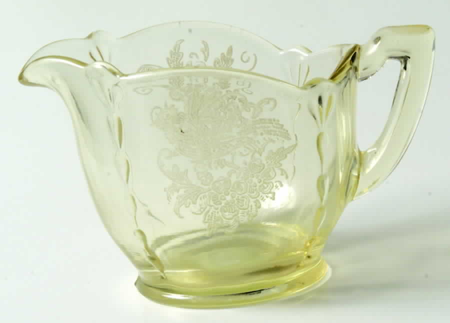 Peacock Reverse Yellow Creamer by Paden City-1