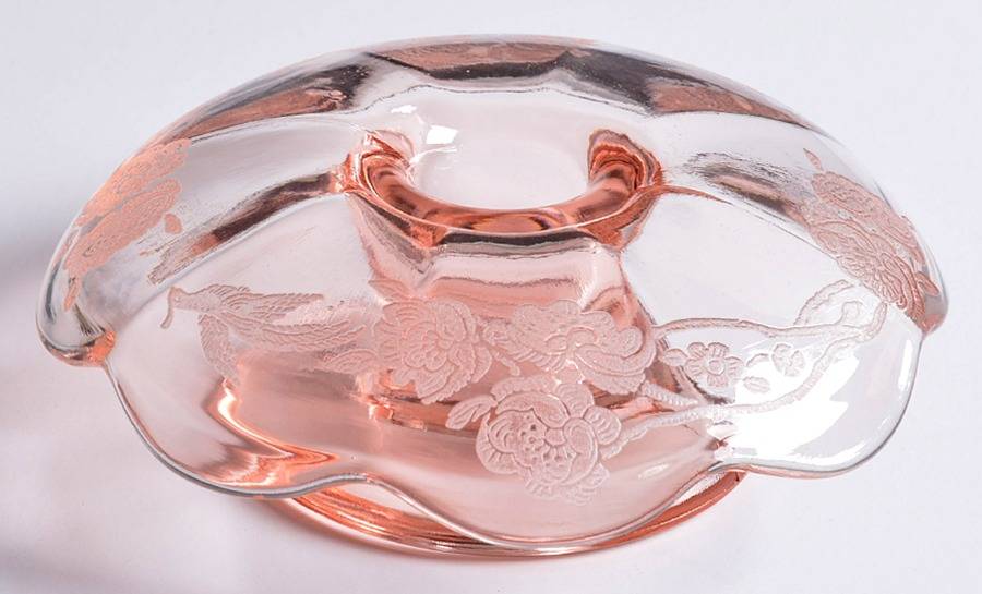 Peacock and Wild Rose Pink Single Light Candlestick by Paden City-1