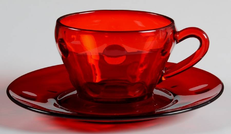 Popeye and Olive Ruby Cup & Saucer Set by Paden City-1