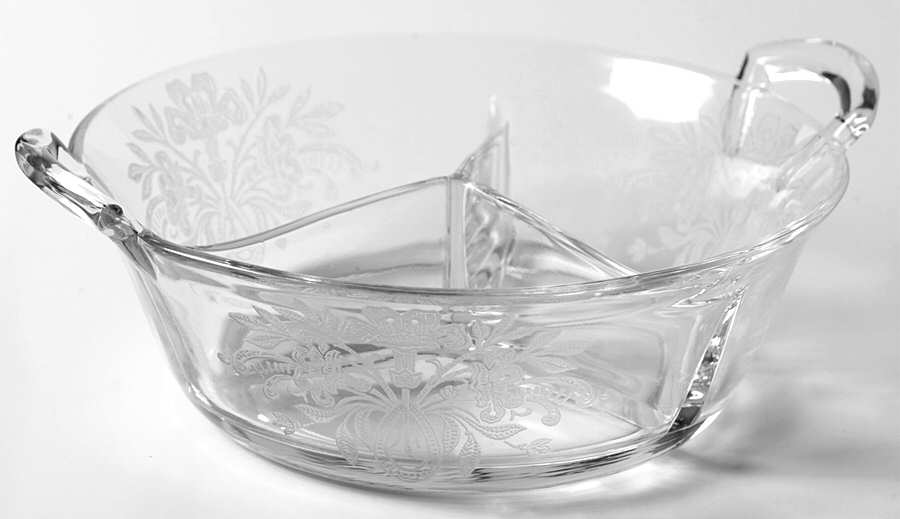 Trumpet Flower (Etch) 8" Round 3 Part Relish by Paden City-1
