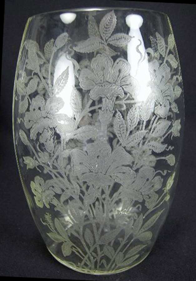 Trumpet Flower (Etch) 8" Oval Vase by Paden City-1