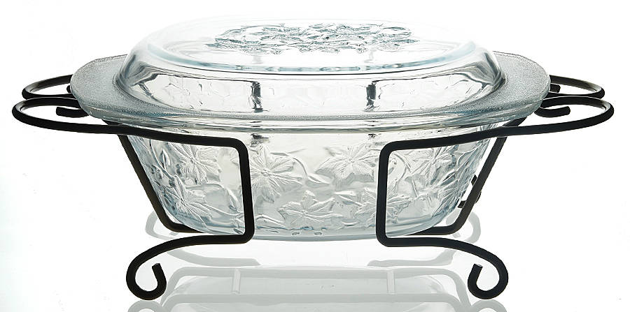 Fantasia 3 Qt Oval Covered Casserole & Metal Holder by Princess House-1