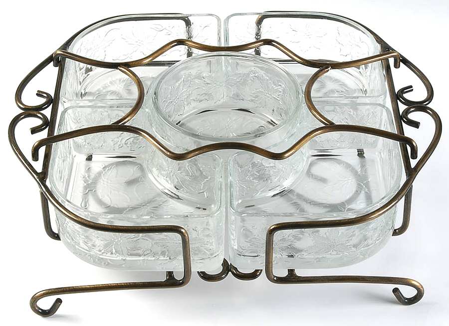 Fantasia (7 Piece) Chip & Dip Includes 2 Piece Metal Holder by Princess House-1
