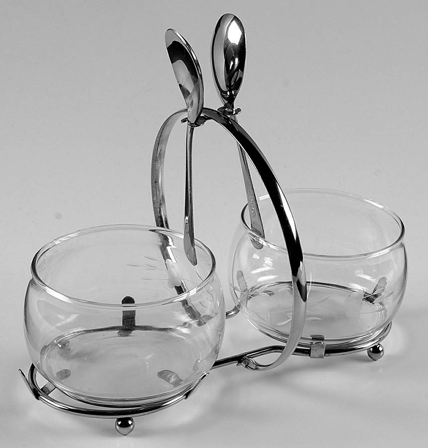 Heritage Condiment Set (2 Bowls, 2 Spoons) & Metal Stand by Princess House-1