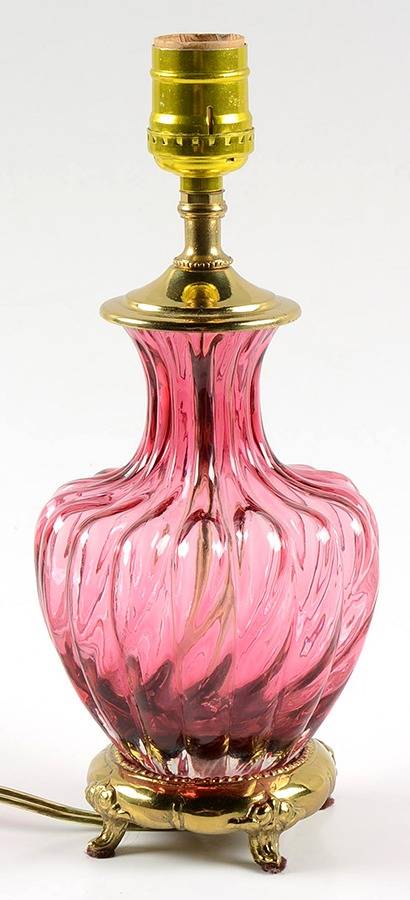 Cranberry 11" Electric Lamp Base by Pilgrim Glass-1