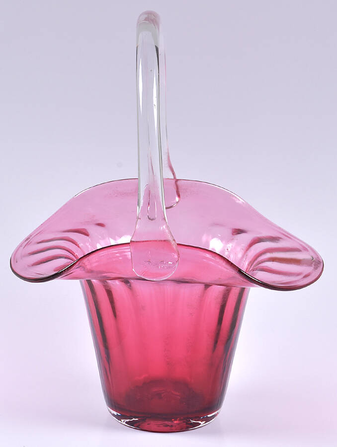 Cranberry 10" Handled Basket by Pilgrim Glass-1