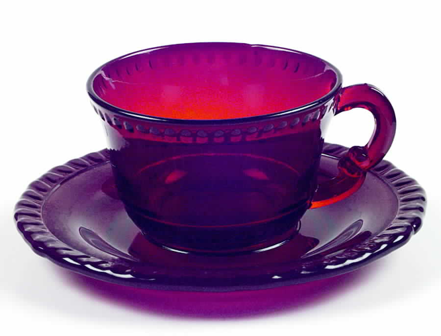 Wotta Ruby Cup & Saucer Set by Paden City-1