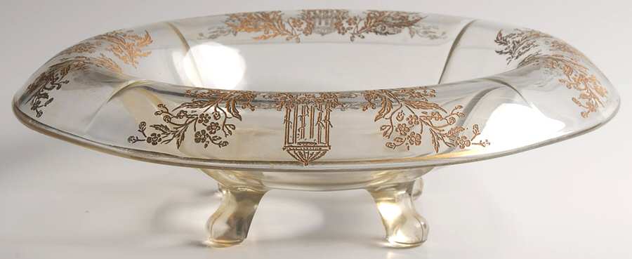 Gazebo (Gold Encrusted) 12" Rolled Console Bowl by Paden City-1