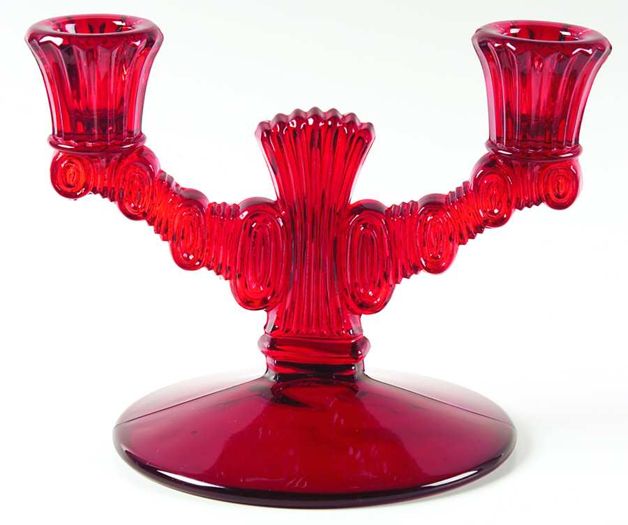 Largo Ruby Double Light Candlestick by Paden City-1