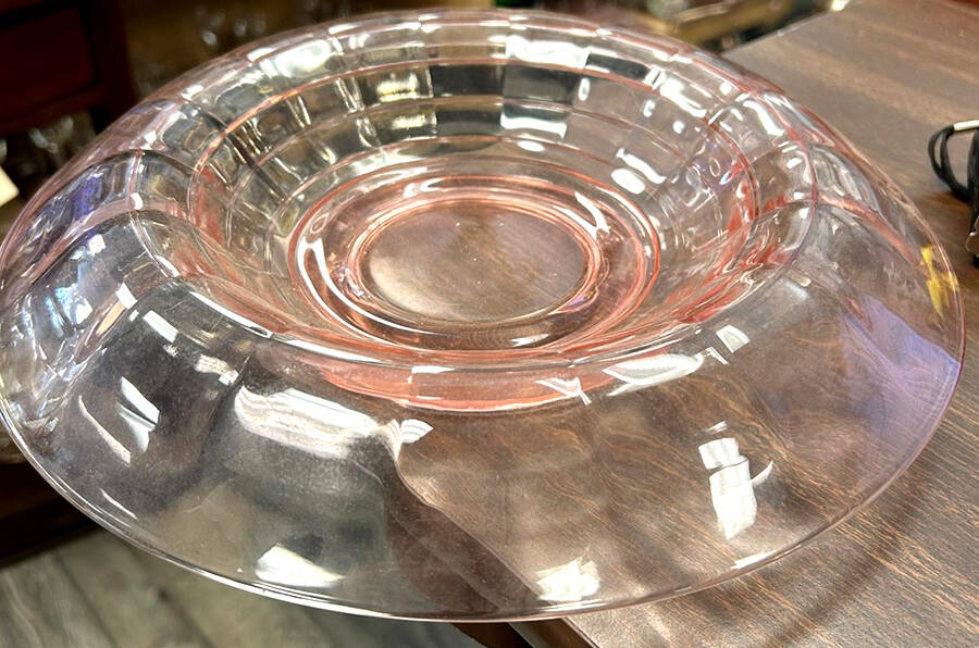 Party Line Pink 12" Rolled Edge Bowl by Paden City-1