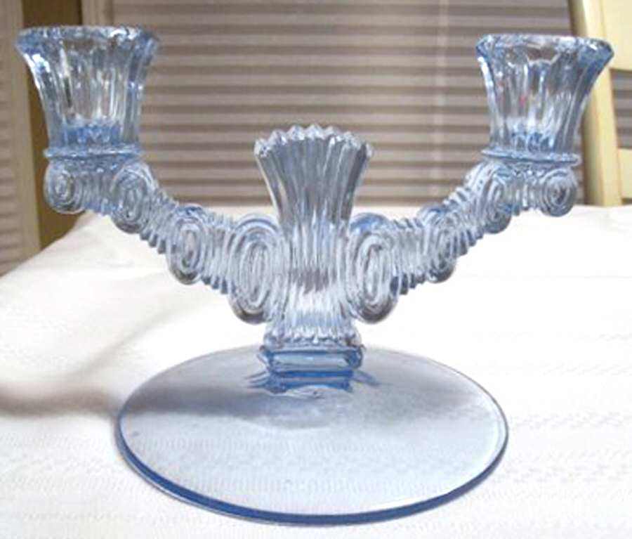 Largo Blue Double Light Candlestick by Paden City-1