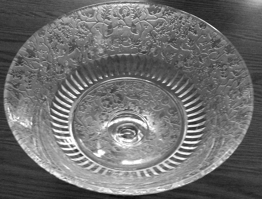 Spring Orchard Clear 8" Footed Bowl by Paden City-1