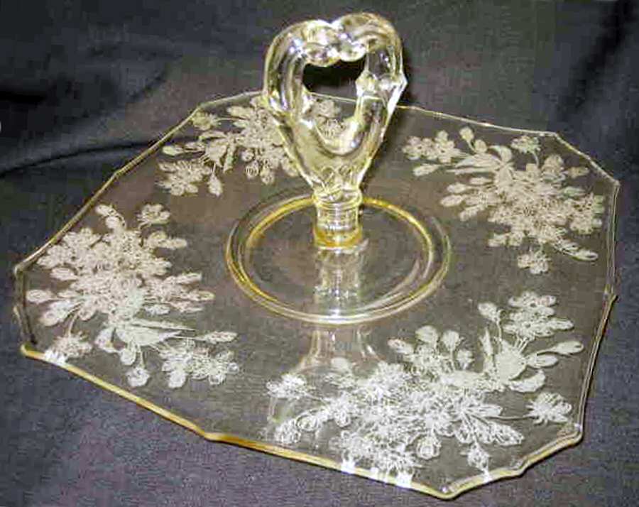 Ardith Yellow Center Handle Tray by Paden City-1