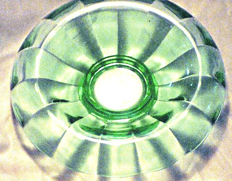 Archaic Green Rolled Edge Bowl by Paden City-1
