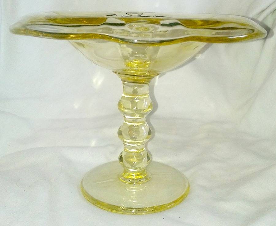 Archaic Yellow Round Compote (Height X Width) by Paden City-1