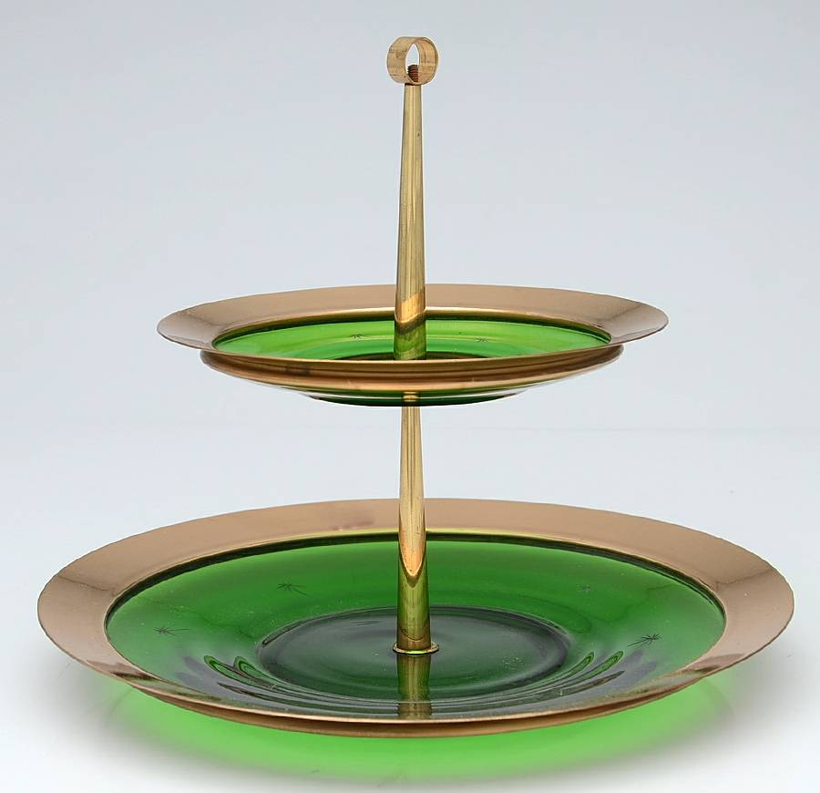 Emerald Glo 2 Tier Tidbit by Paden City-1