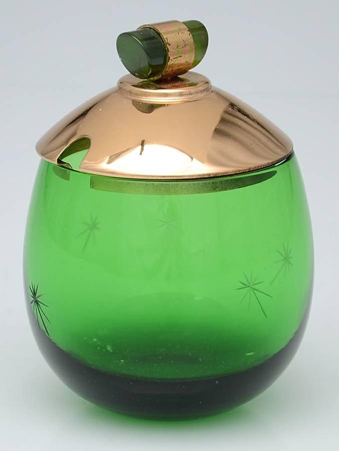 Emerald Glo Medium Condiment Jar w/Metal Lid by Paden City-1