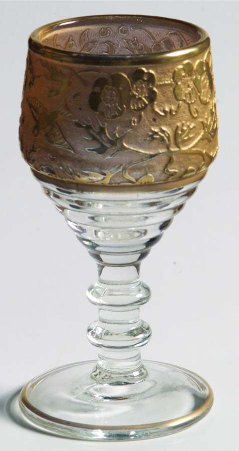 Spring Orchard Gold Wine Glass by Paden City-1