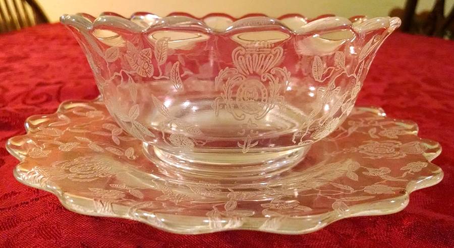 Floral Medallion Mayonnaise Bowl and Underplate by Paden City-1