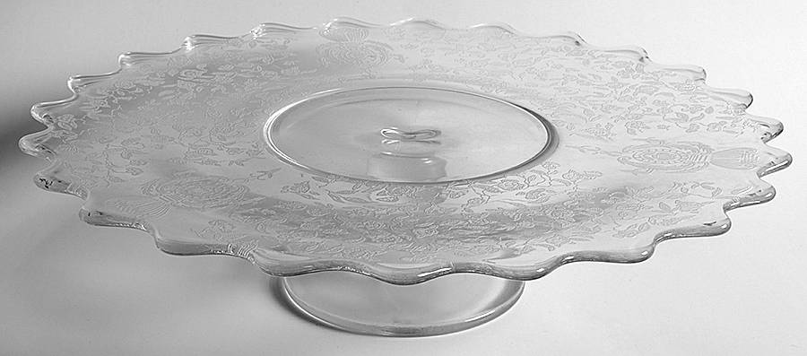 Floral Medallion Footed Cake Plate by Paden City-1
