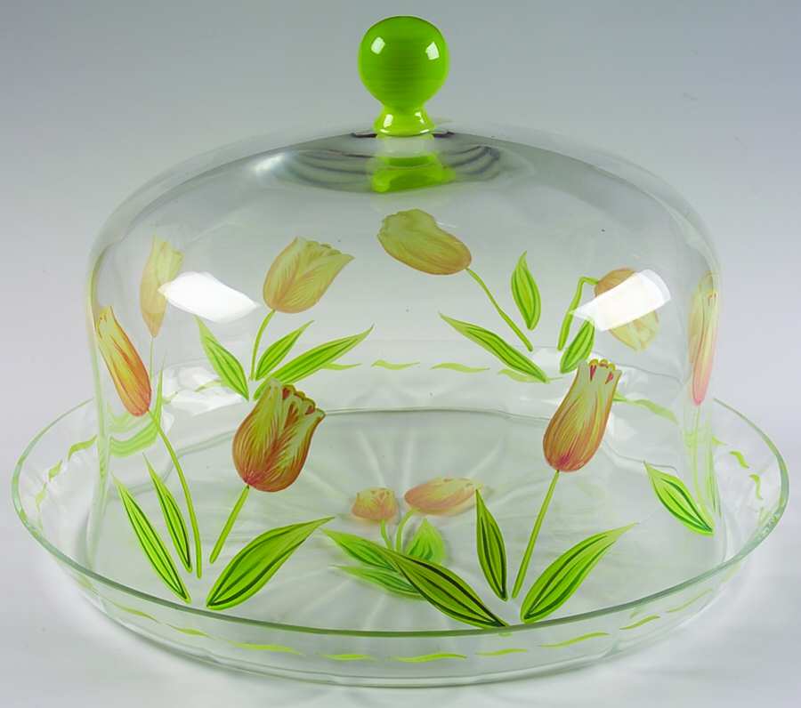 Cottage Tulip Cake Plate with Glass Dome by Princess House-1