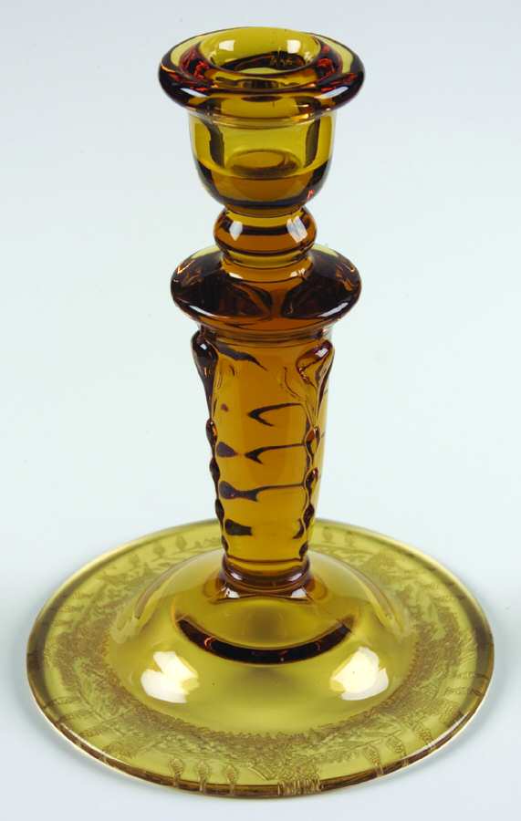 Oriental Garden Amber 6" Single Light Candlestick by Paden City-1