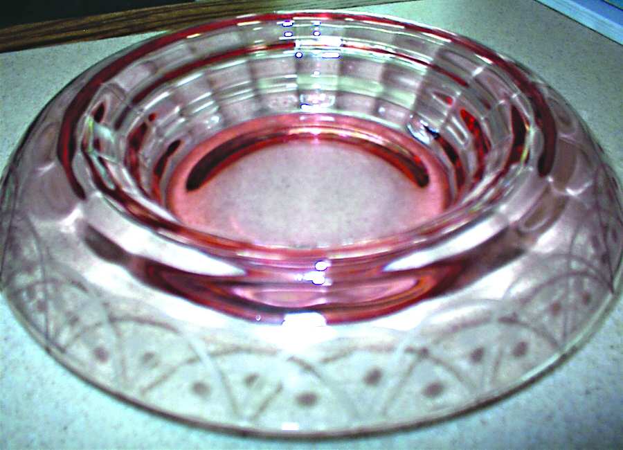 Marie Pink 12" Rolled Edge Bowl by Paden City-1
