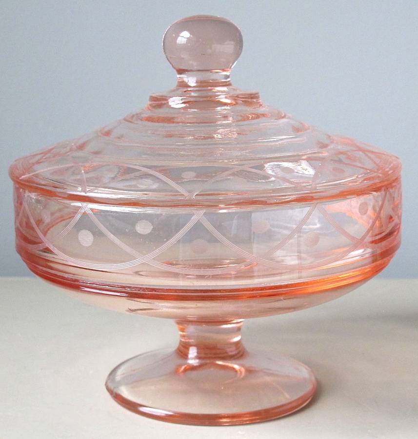 Marie Pink Footed Candy Dish & Lid by Paden City-1