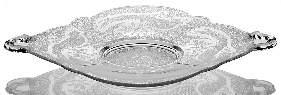 Sasha Bird Clear 10" Handled Tray by Paden City-1