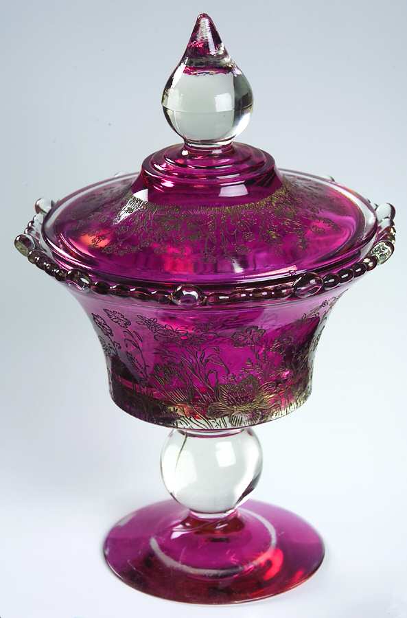 Meadow Bloom Ruby Flash Candy Dish & Lid by Paden City-1