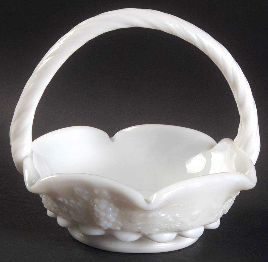 Paneled Grape Milk Glass Basket by Plum Glass Company-1