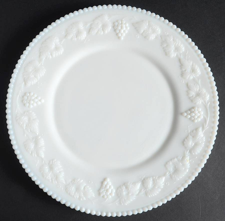 Paneled Grape Milk Glass Dinner Plate by Plum Glass Company-1