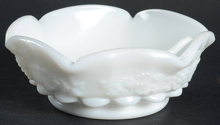 Paneled Grape Milk Glass Open Candy Dish by Plum Glass Company-1