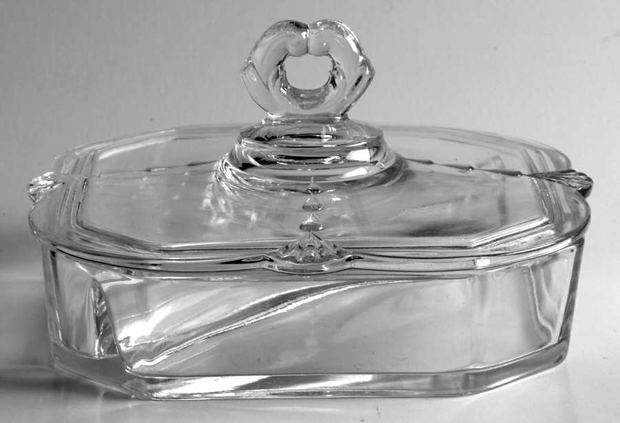 Crow's Foot Clear (Square) 2-Part Candy Dish with Lid by Paden City-1