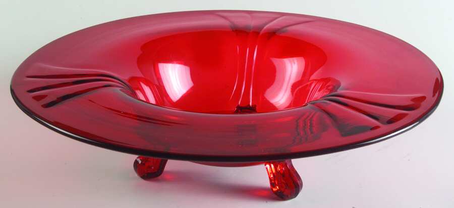 Lucy Ruby 11" 3-Toed Footed Bowl by Paden City-1