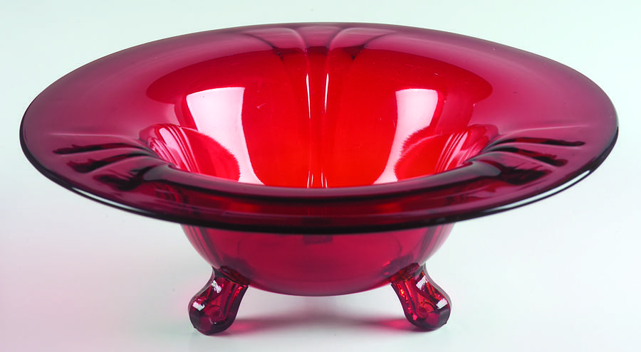 Lucy Ruby 10" 3-Toed Footed Bowl by Paden City-1