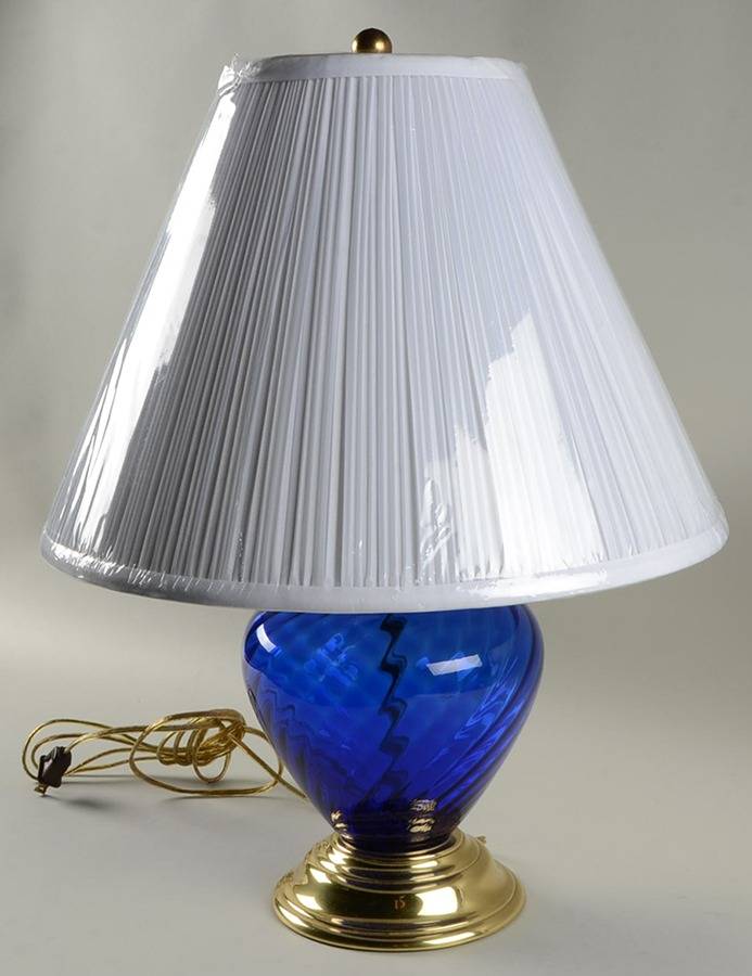 Masterwork Cobalt Blue 18" Electric Lamp & Shade by Pilgrim Glass-1
