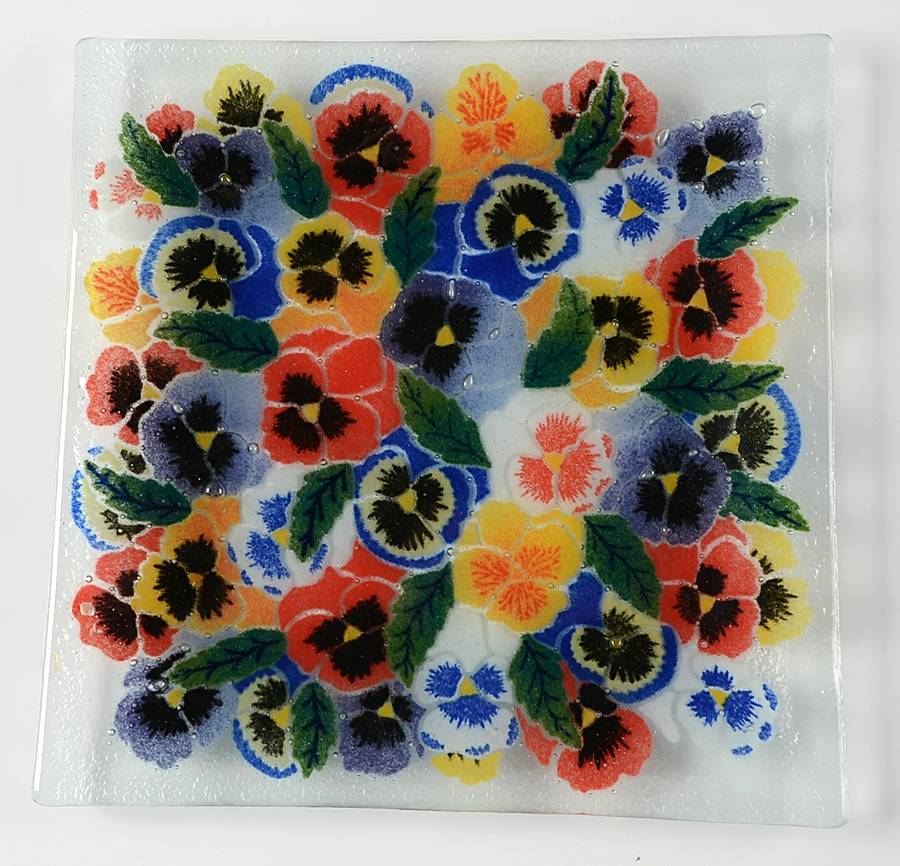 Pansies 9" Square Plate by Peggy Karr-1