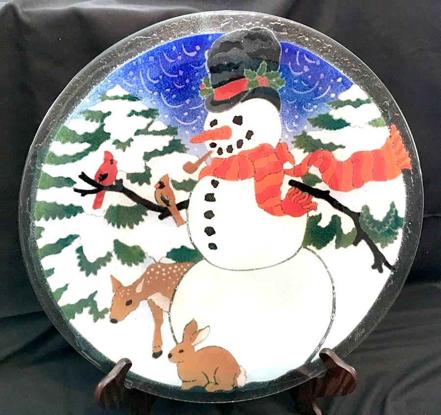 Snowman 18" Round Platter by Peggy Karr-1