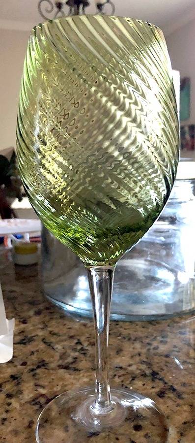 Green Angled Optic Water Goblet by Pier 1-1