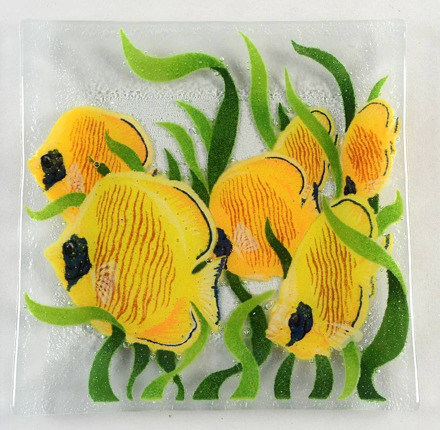 Tropical Fish 10" Square Platter by Peggy Karr-1