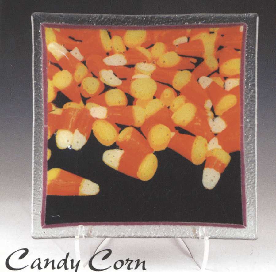 Candy Corn 10" Square Platter by Peggy Karr-1