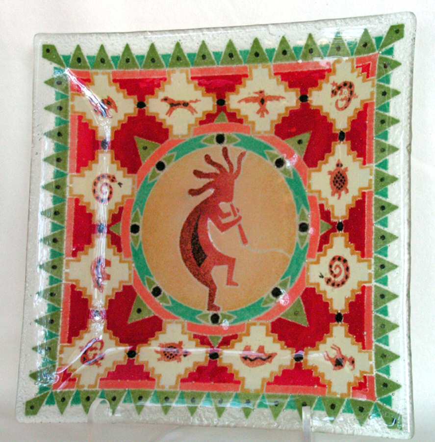 Kokopelli 10" Square Platter by Peggy Karr-1