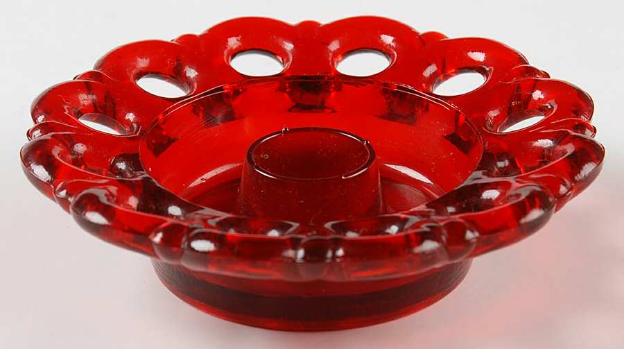 Lacy Ruby Single Light Candlestick by Peltier Glass Co-1